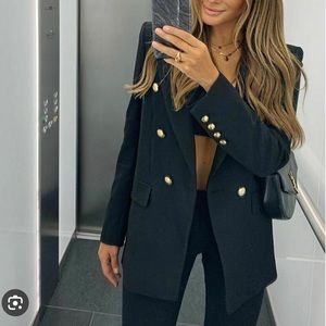 ZARA BLACK PADDED BLAZER GOLD BUTTONS
